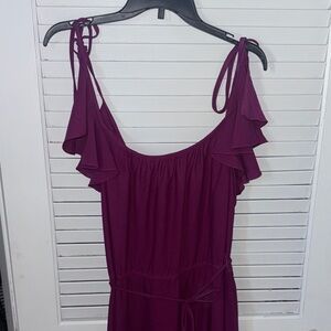 Ruffle Tie-Strap Dress - Deep Plum